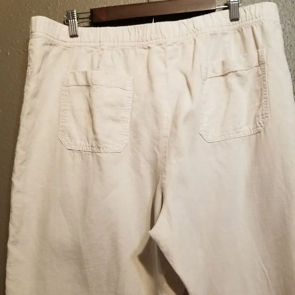 Pure J Jill LP Petite Pants 100% Linen Cream Wide Leg Crop Coastal Lagenlook